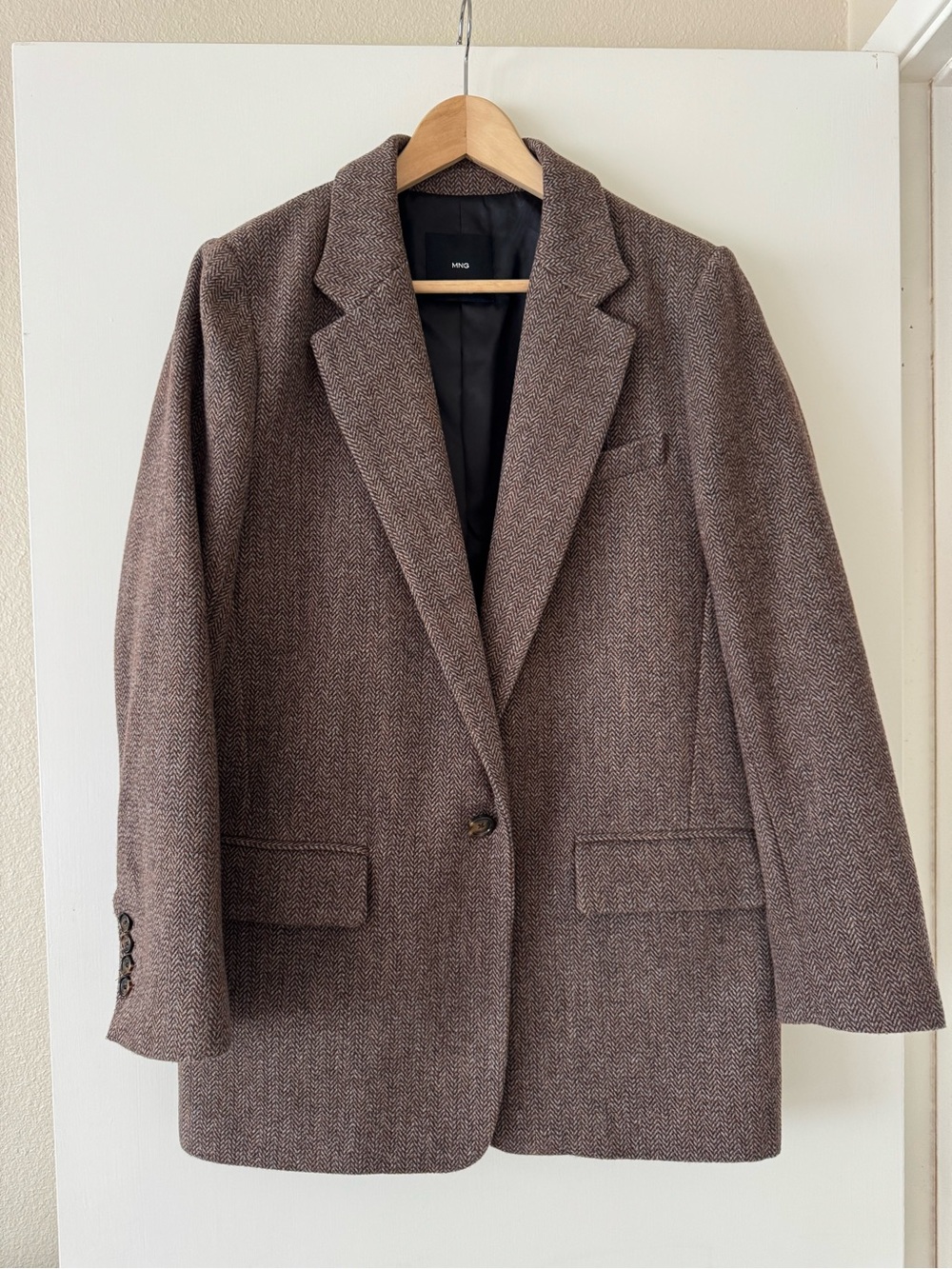 Mango Brown Herringbone Single-Button Blazer